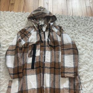 chic Brown & Cream Plaid Hooded Zip up